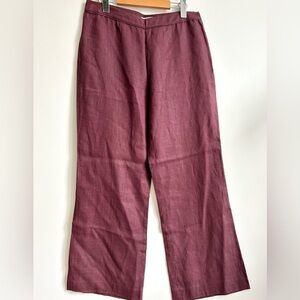 Precis petite 100% linen burgundy brown women pant wide leg